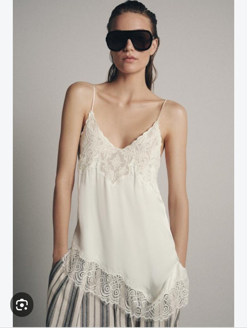 ZARA NWT White Lace Trim Asymmetric Camisole Top XS
